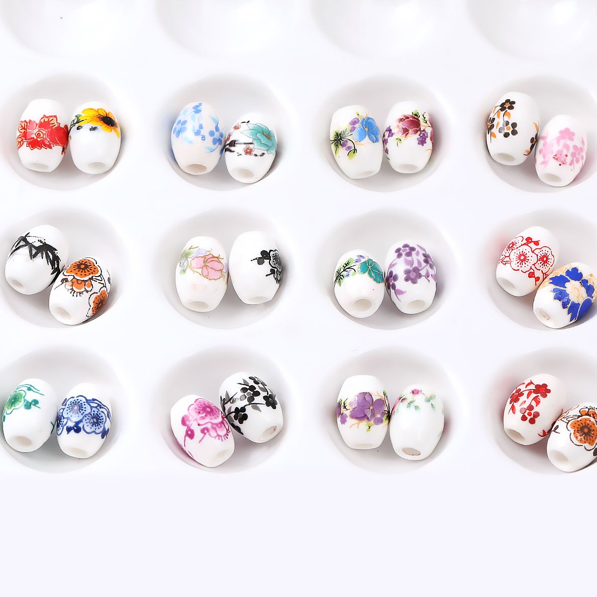 25pcs Floral Printed Ceramic Beads for DIY Jewellery Making